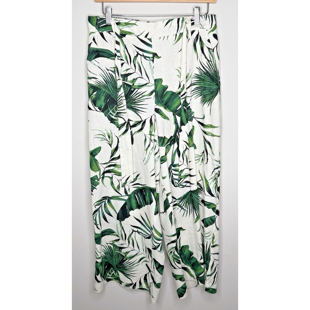 Joie Linen Blend Cropped Beach Resort Pants Elastic 6 Palazzo Wide Leg Travel
